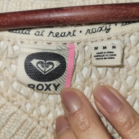 ❤️ 3 for $35 Roxy crochet open weave knit cream 3/4 sleeve sweater medium - Picture 7 of 8